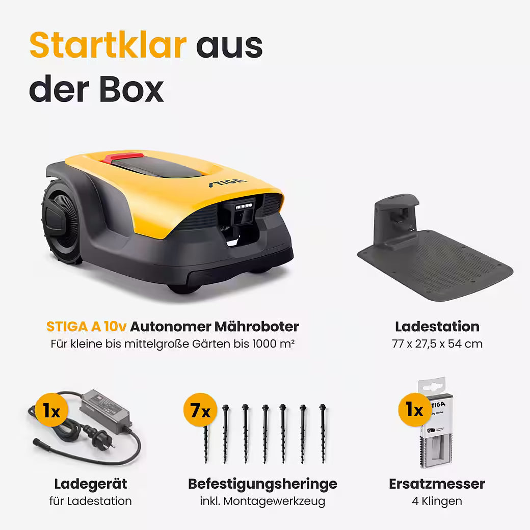 STIGA A 10v – Kabelloser Mähroboter für bis zu 1.000 m²