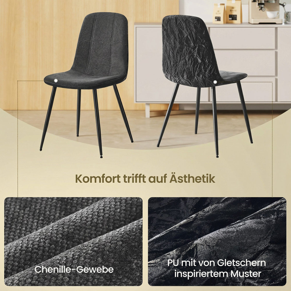 VASAGLE Essgruppe – Esstisch mit 4 Esszimmerstühlen