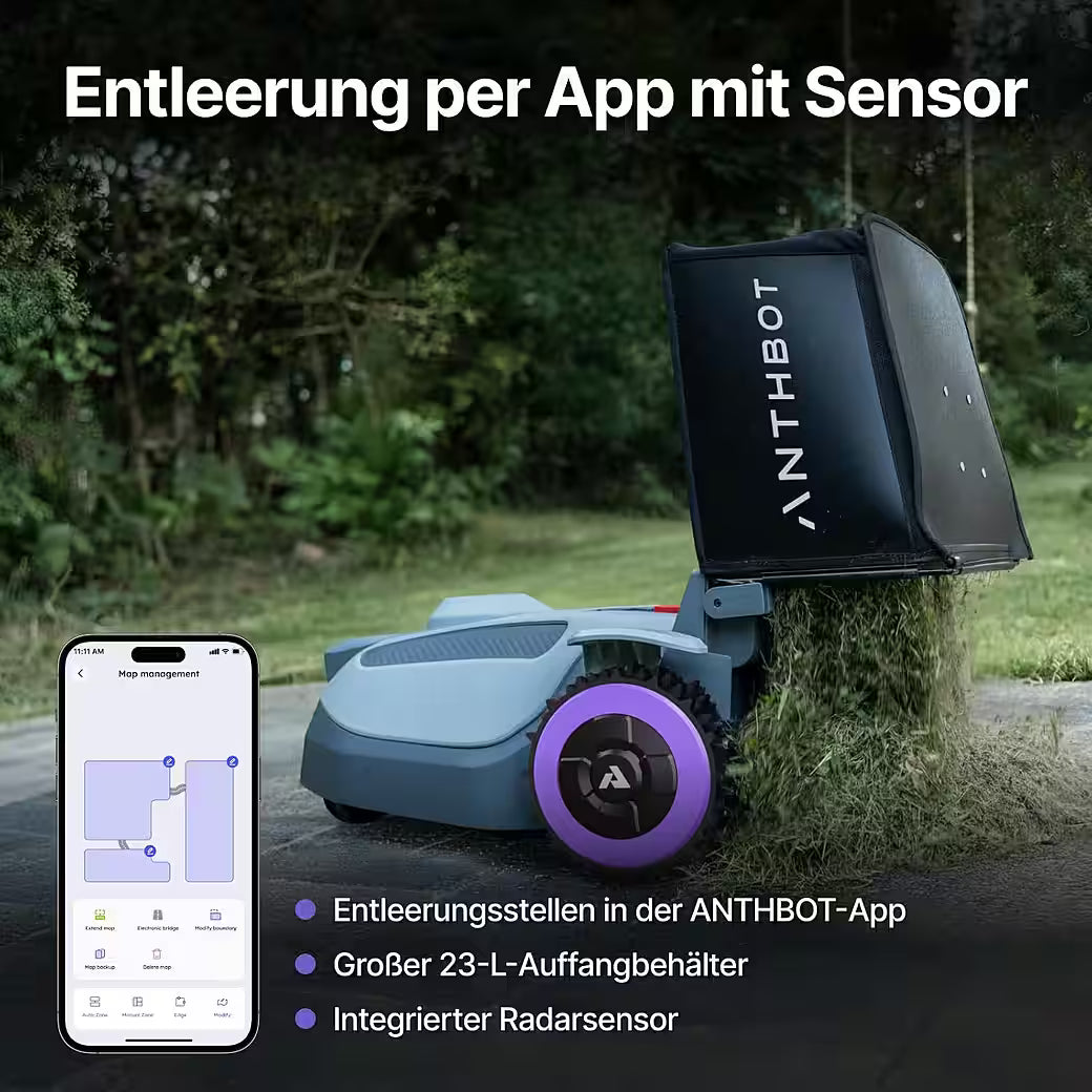 ANTHBOT N8 Serie – 4-in-1 Mähroboter ohne Begrenzungskabel mit Auto-Entleerung
