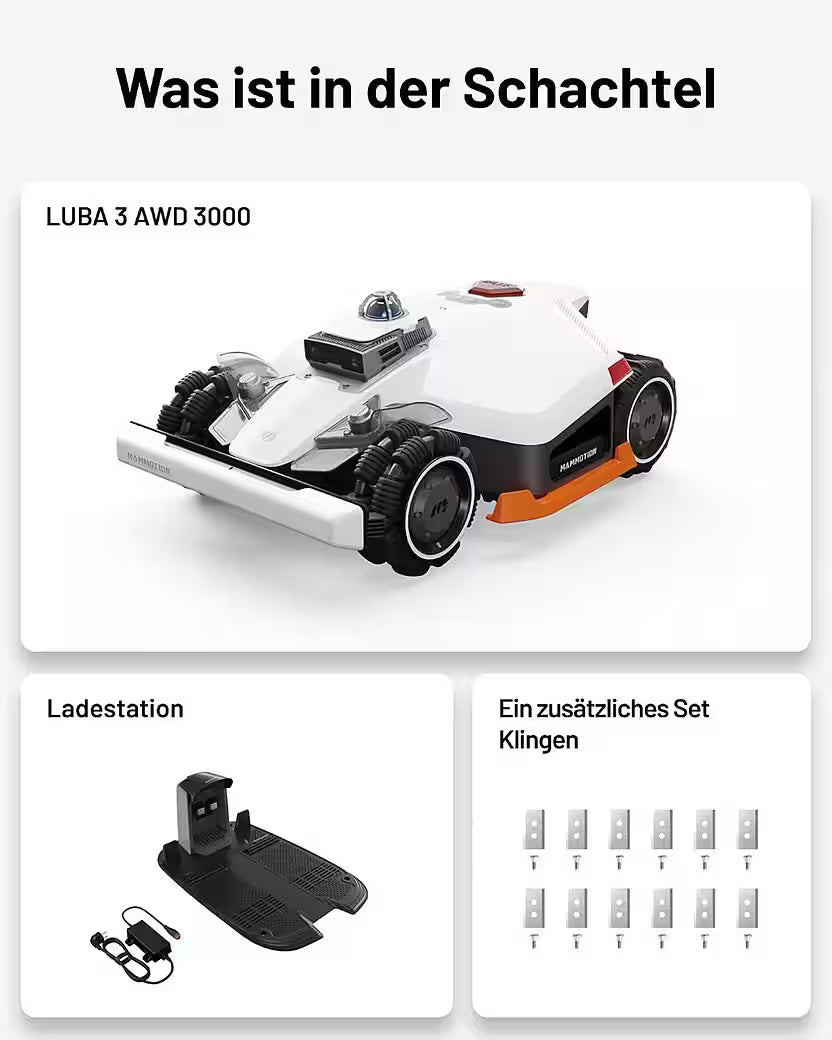 MAMMOTION LUBA 3 AWD 3000 mit Garage – Mähroboter ohne Begrenzungskabel