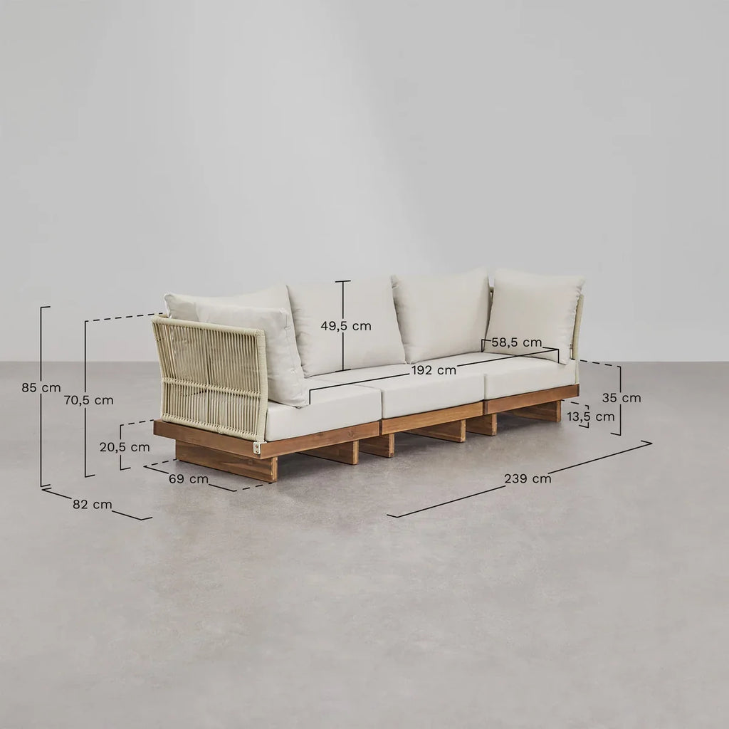 Dailin 3-Piece Modular Living Room Set with 2 Corner Armchairs, Coffee Table and Acacia Wood Ottoman