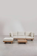Dailin 3-Piece Modular Living Room Set with 2 Corner Armchairs, Coffee Table and Acacia Wood Ottoman