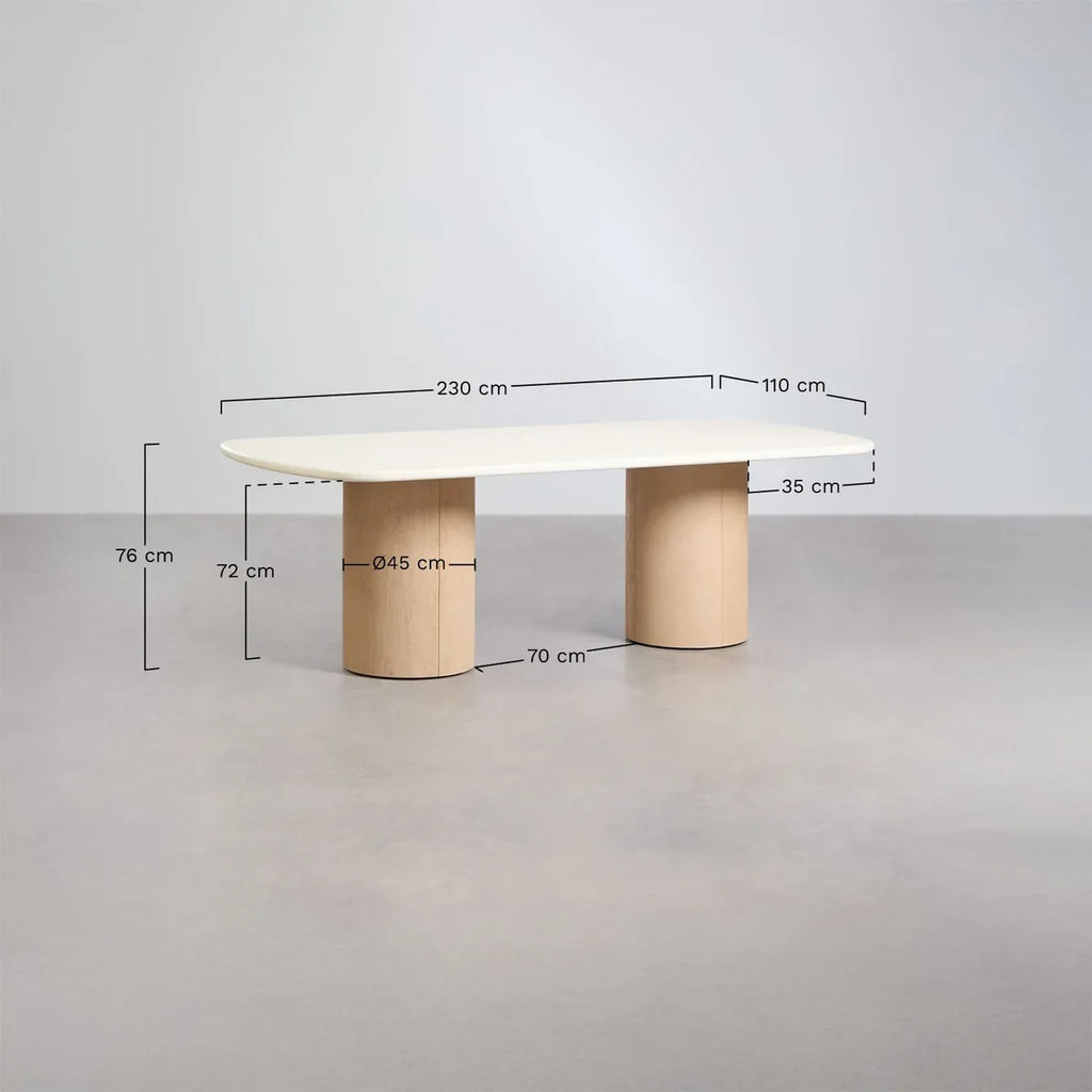Sharpay Rectangular Garden Table Set 230x110 cm with 2 Garden Benches in Cement and Acacia Wood